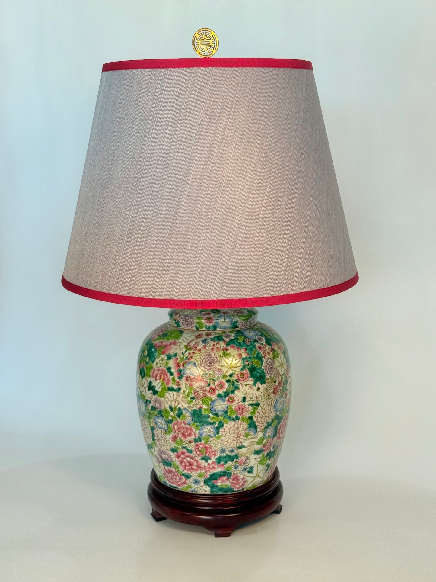 Mid-Century Modern Chinoiserie Mille Fleurs Ginger Jar Lamp