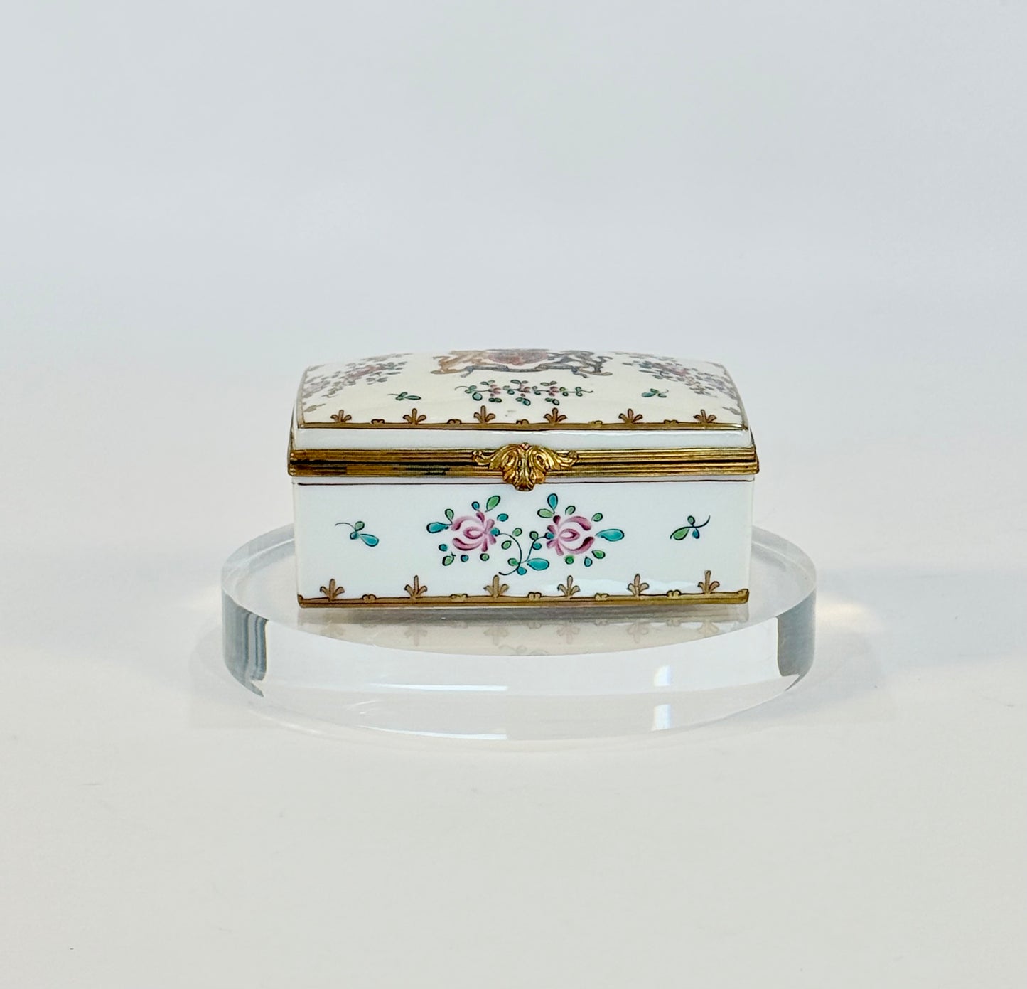Late 19th Century Limoges Porcelain Box with Armorial Decoration