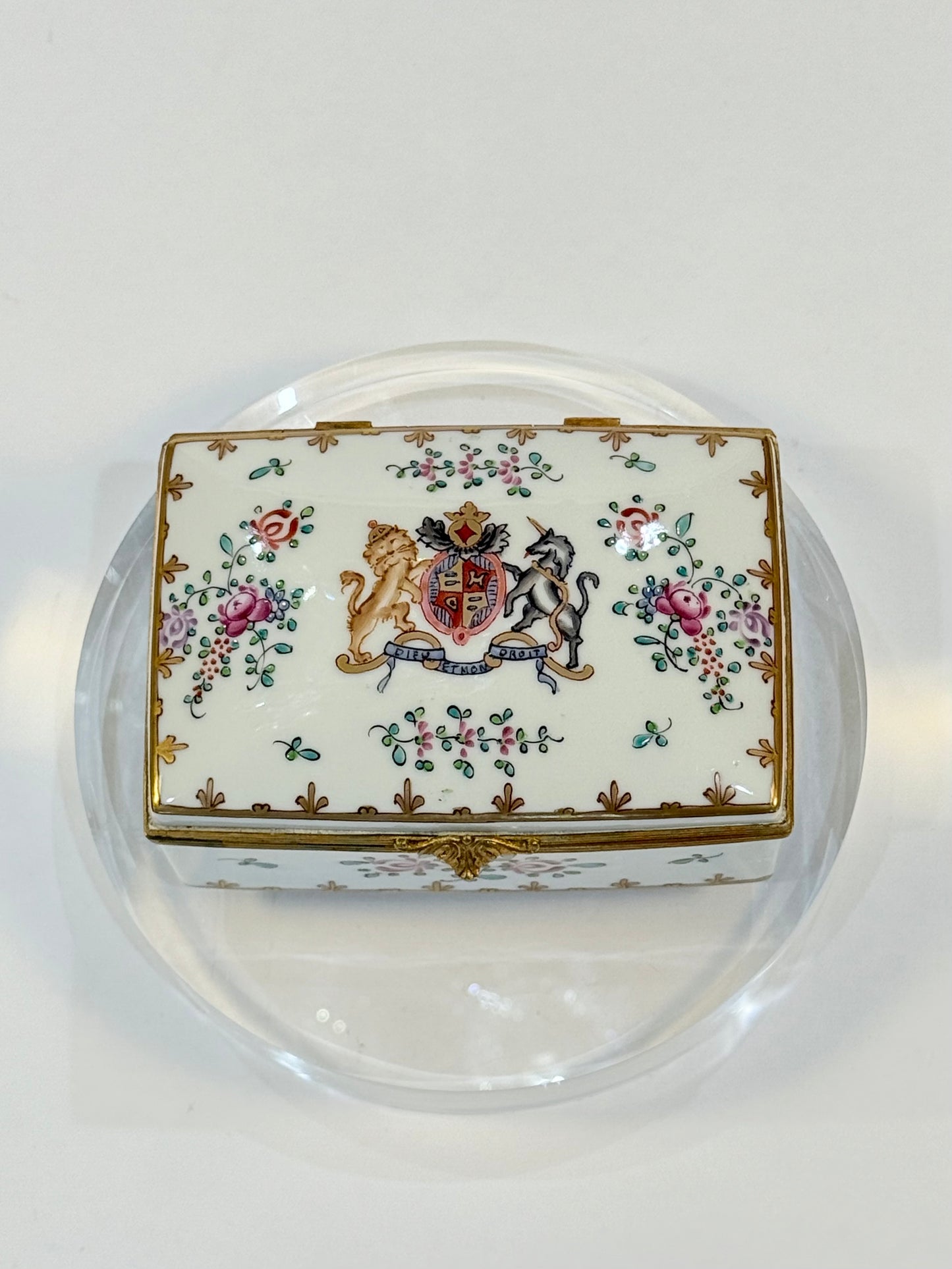 Late 19th Century Limoges Porcelain Box with Armorial Decoration