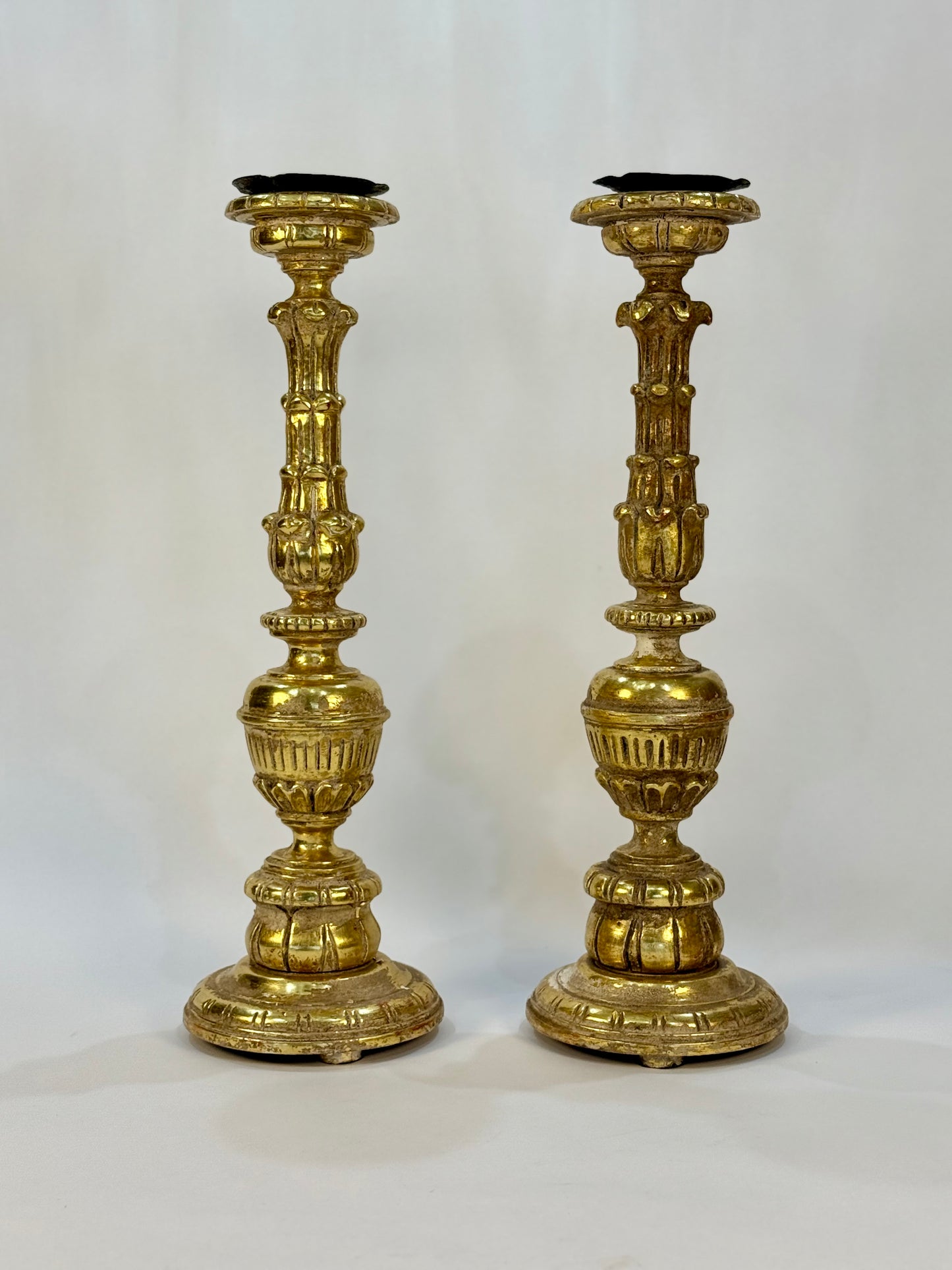 Antique Italian Baroque Giltwood Candlesticks