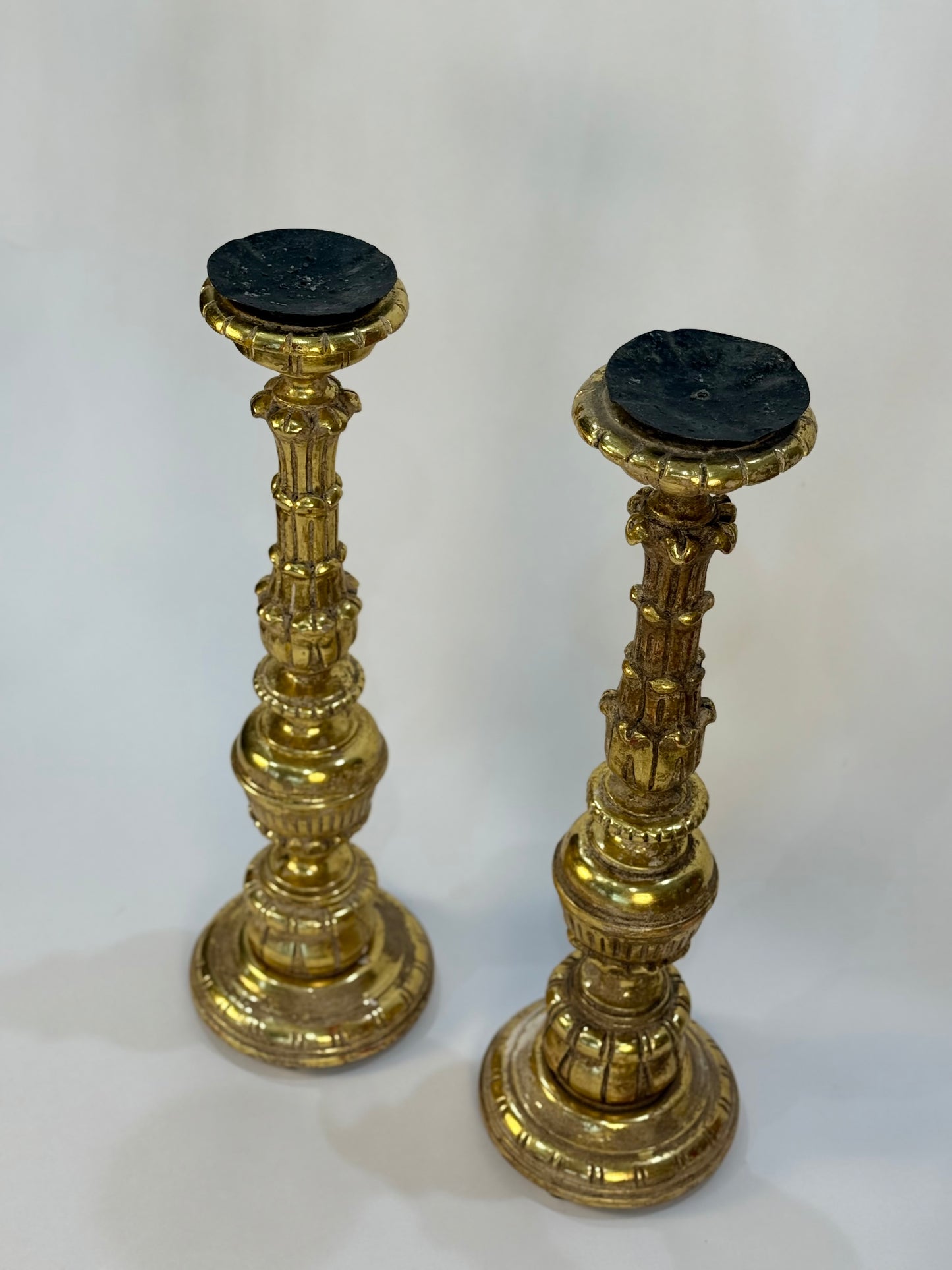 Antique Italian Baroque Giltwood Candlesticks