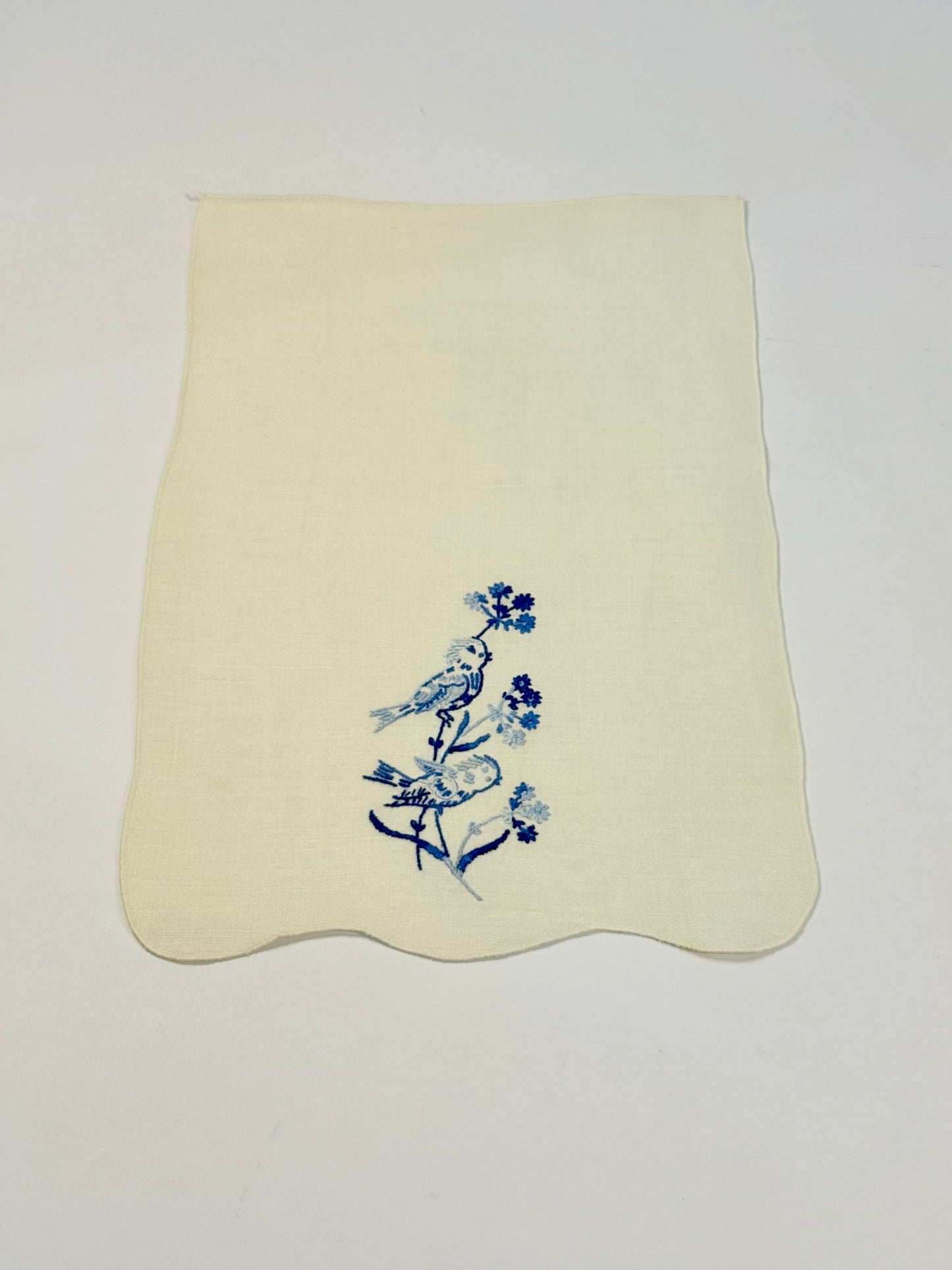 Blue Bird Embroidery Dresser Scarf