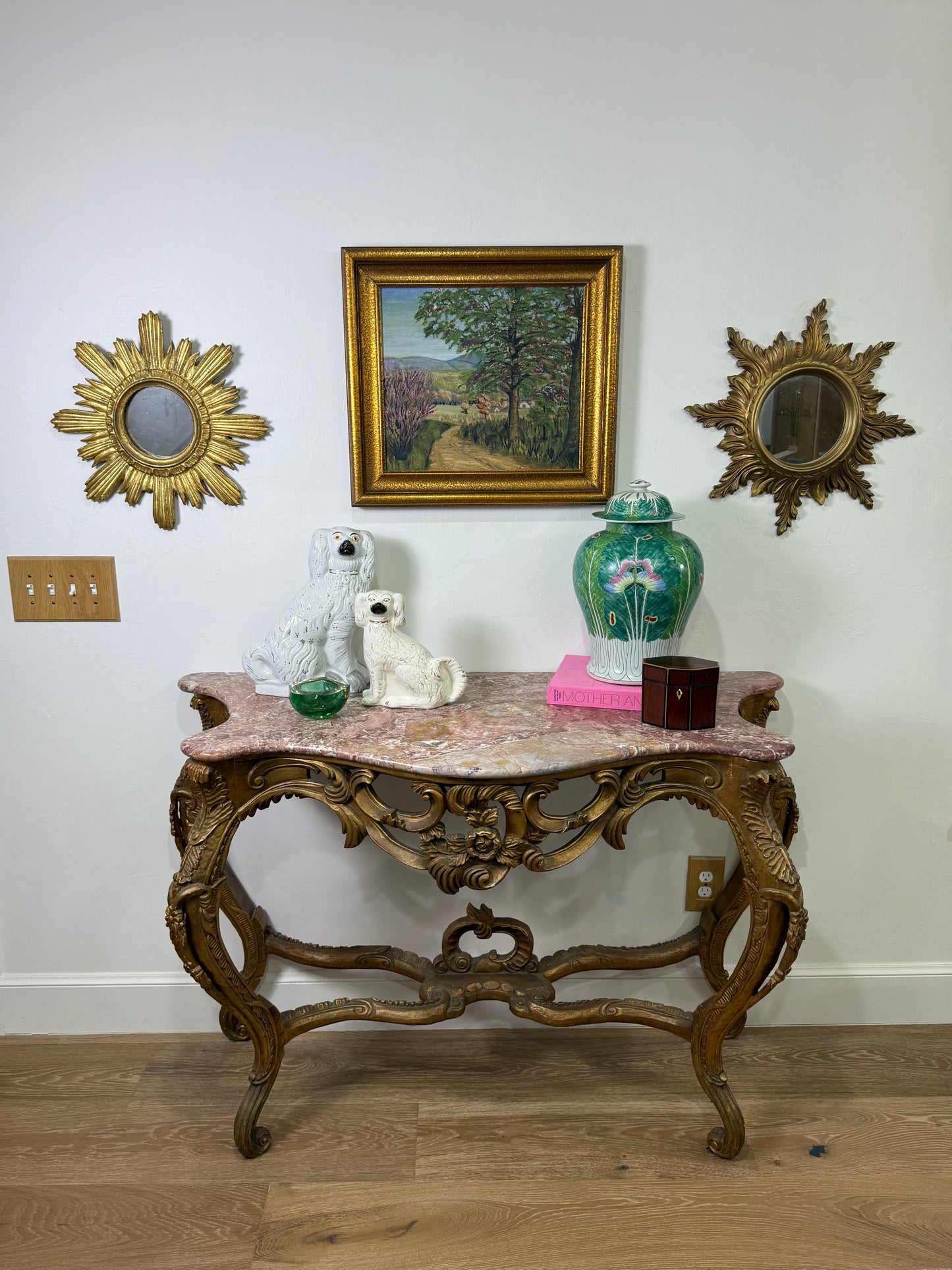 Louis XV Gilded Console with Rose Marble Top