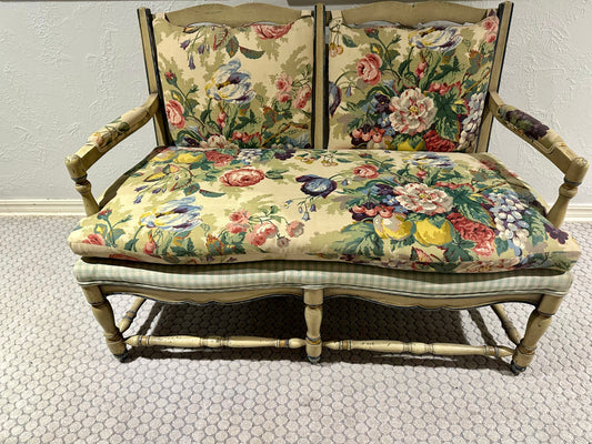 Country French Bench with Vintage Fabric Cushions