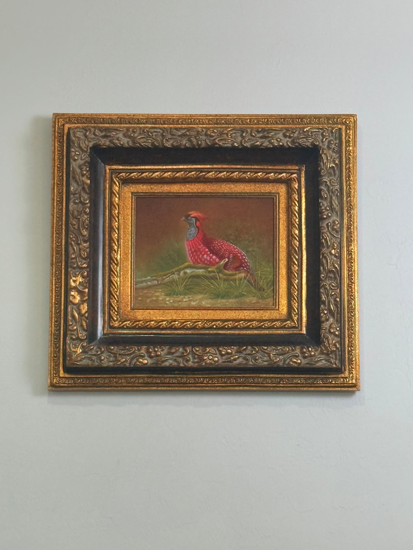 Oil Painting of a Pheasant Perched on a Branch