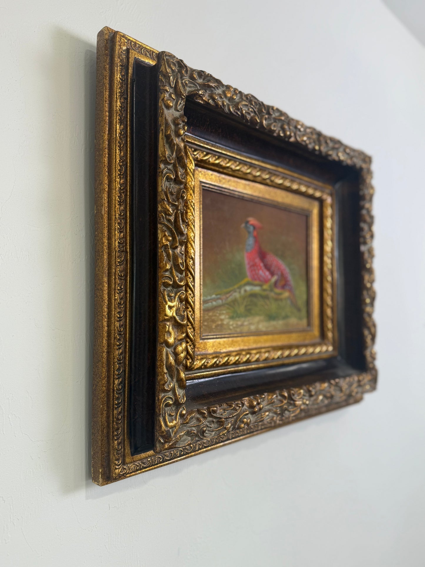 Oil Painting of a Pheasant Perched on a Branch