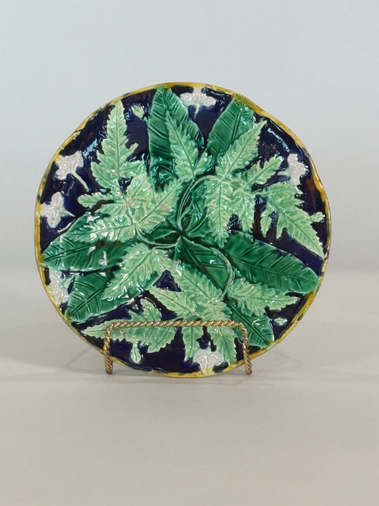 Majolica Plate Featuring a Fern Leaf Design