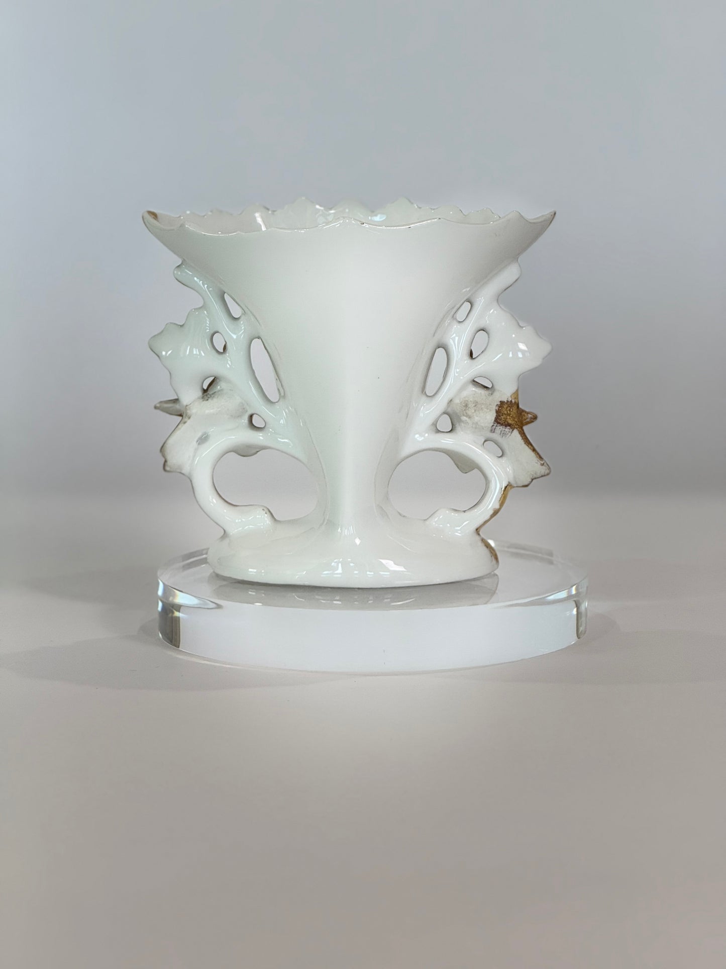 Old Paris Gold and White Vase with Flowers with gilt Birds