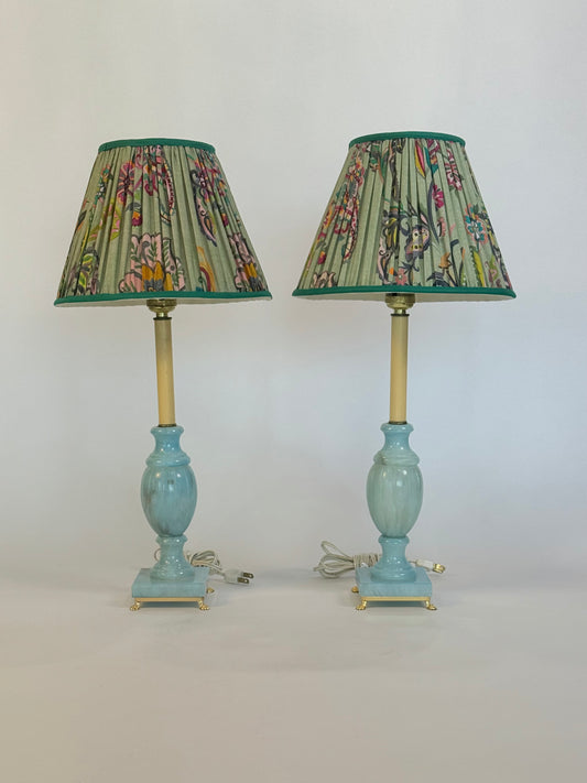 Vintage Pair of Robins Egg Blue Alabaster Lamps
