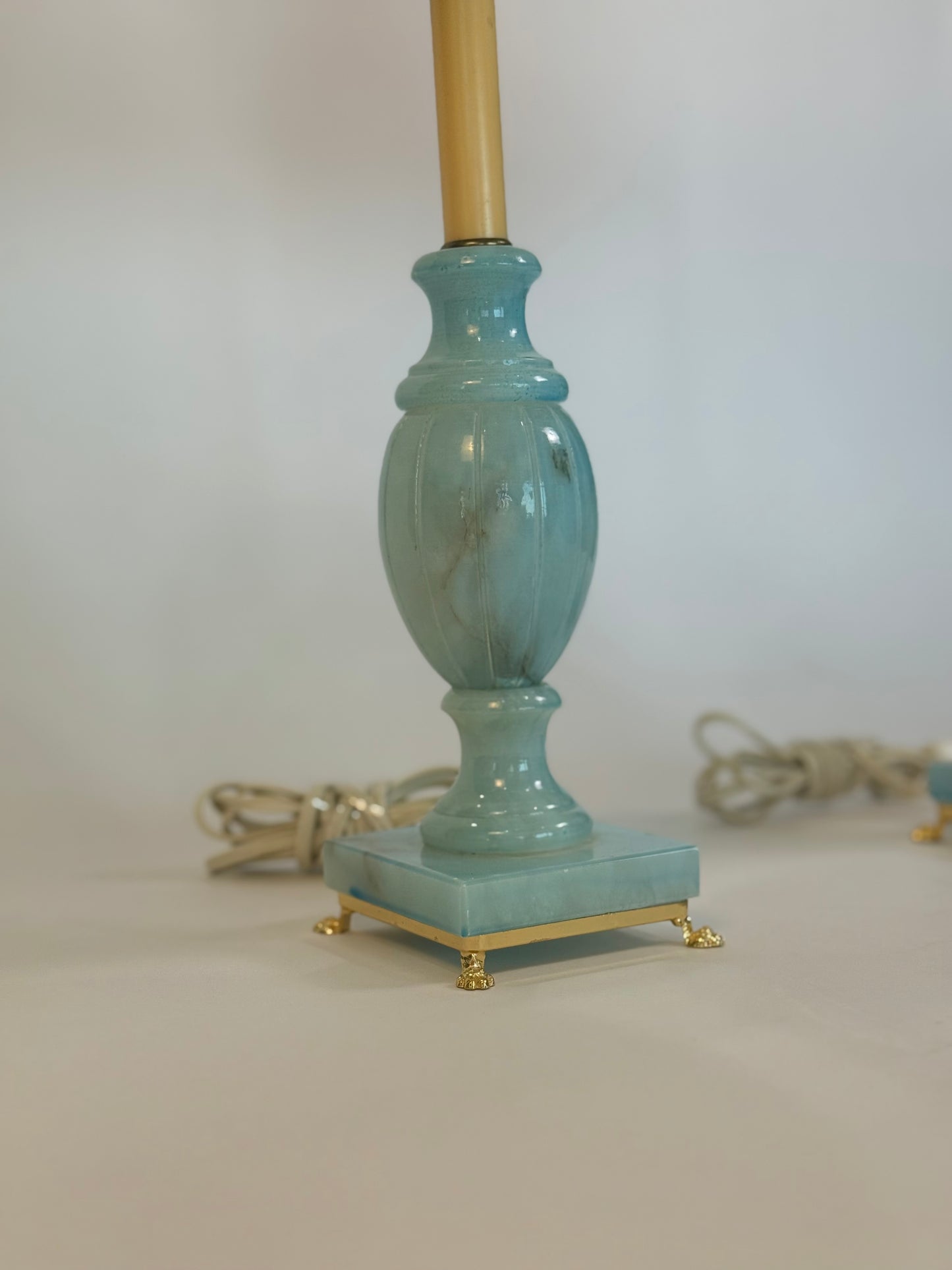 Vintage Pair of Robins Egg Blue Alabaster Lamps