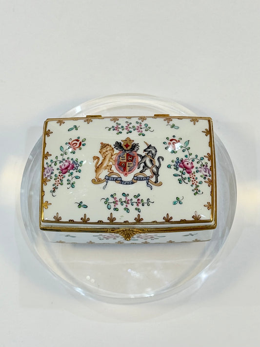 Late 19th Century Limoges Porcelain Box with Armorial Decoration