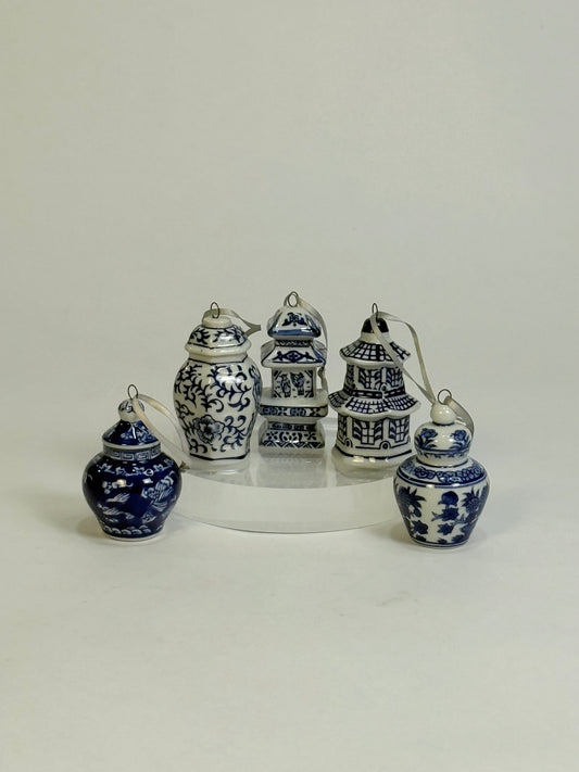 Chinoiserie Pasoda and Jar Ornaments