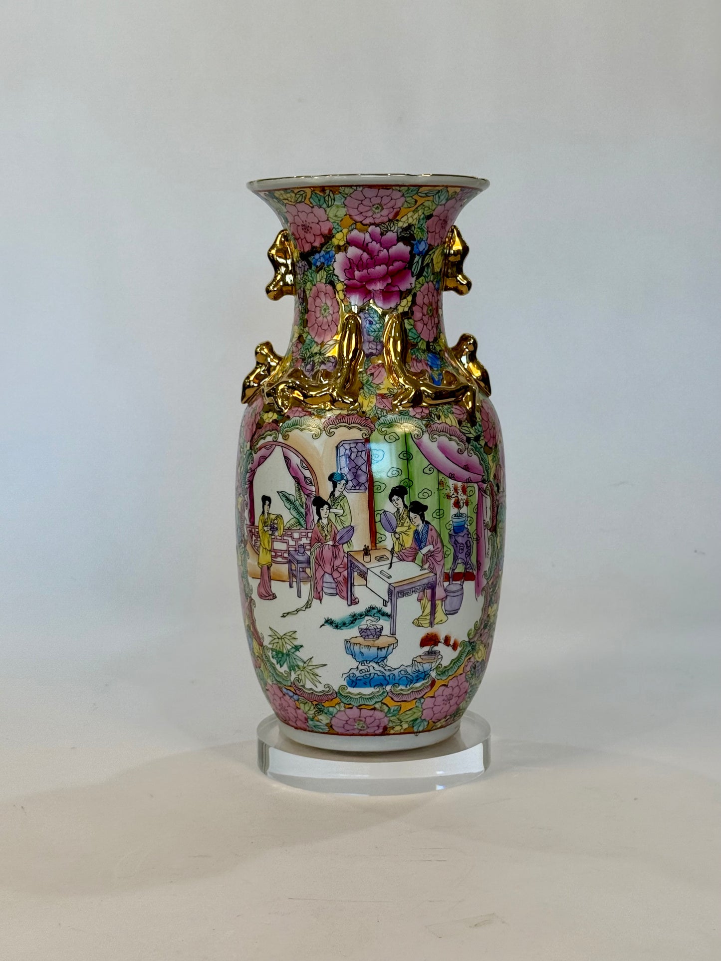 Vintage Chinese Famille Rose Porcelain Vase with Gold Accents