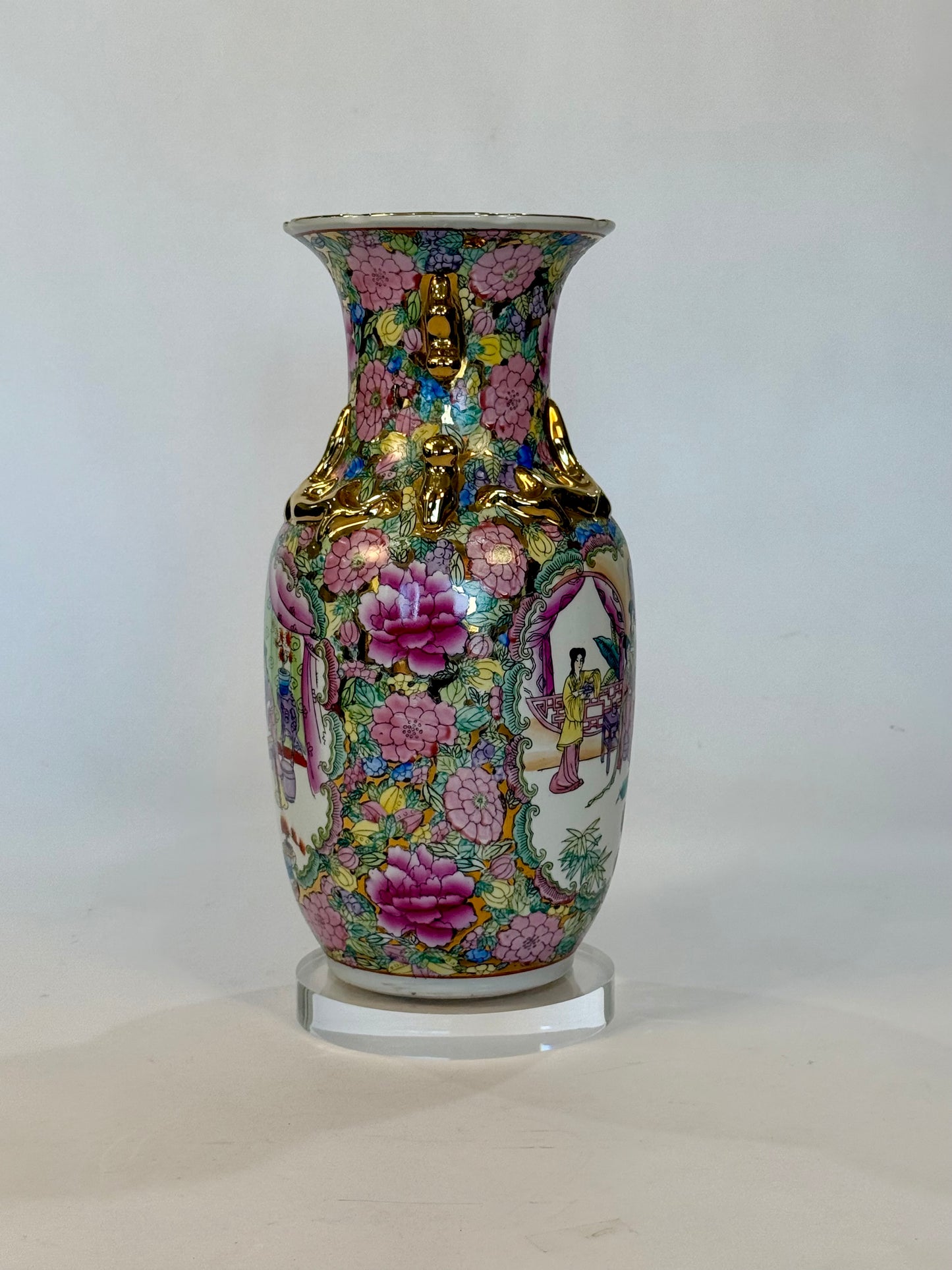 Vintage Chinese Famille Rose Porcelain Vase with Gold Accents