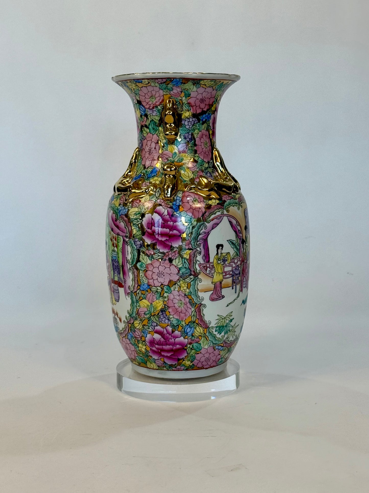 Vintage Chinese Famille Rose Porcelain Vase with Gold Accents