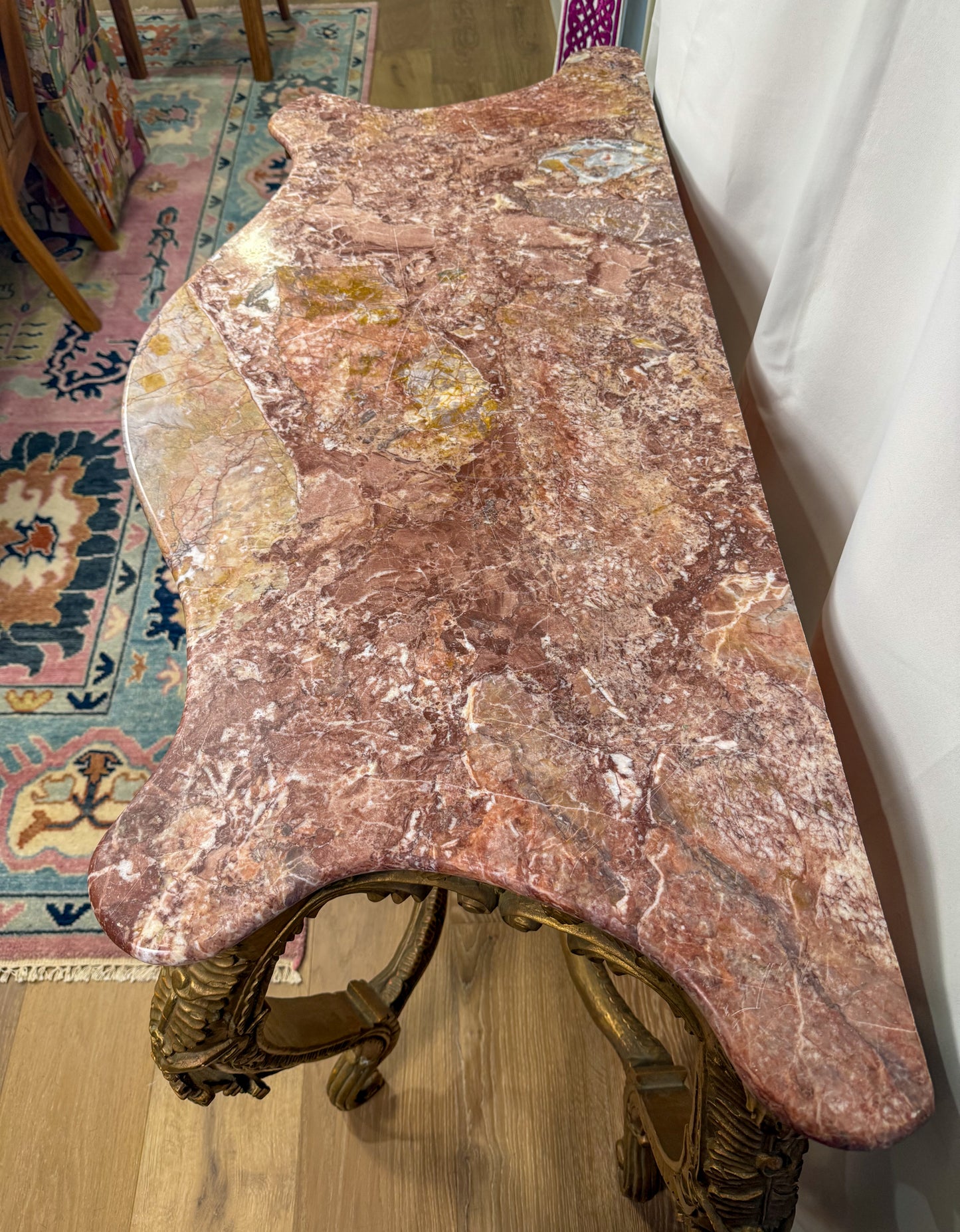 Louis XV Gilded Console with Rose Marble Top