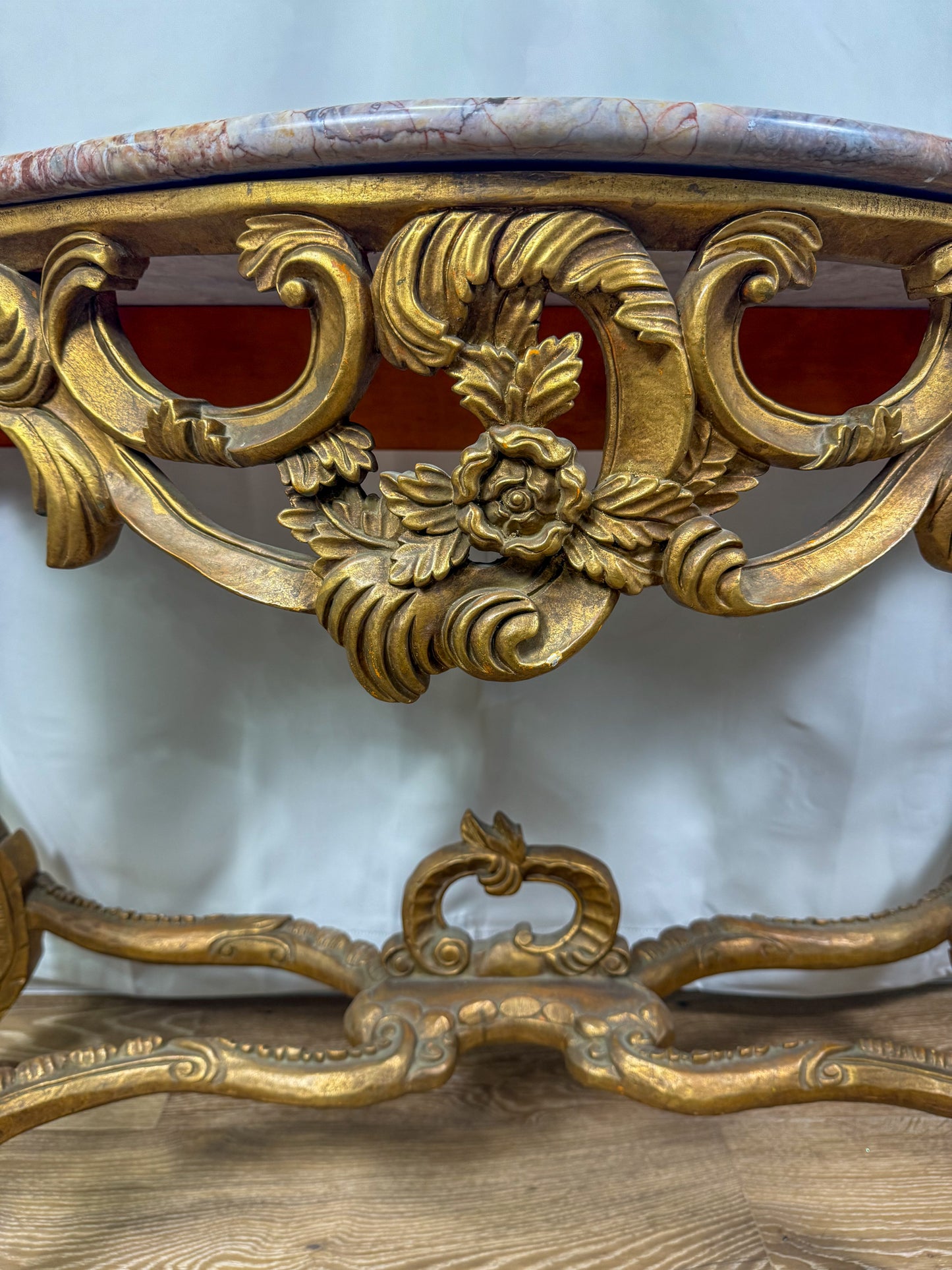 Louis XV Gilded Console with Rose Marble Top