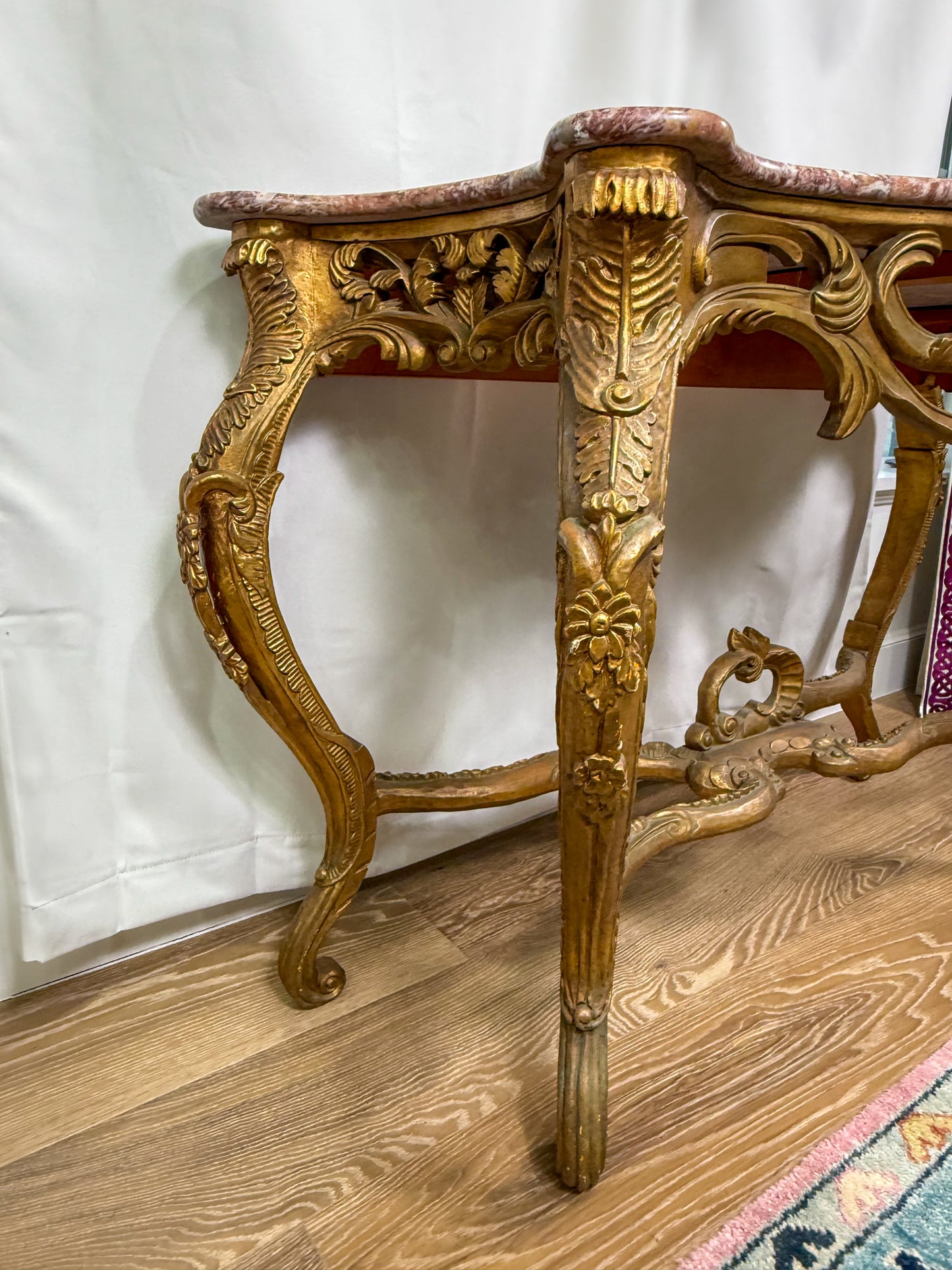 Louis XV Gilded Console with Rose Marble Top