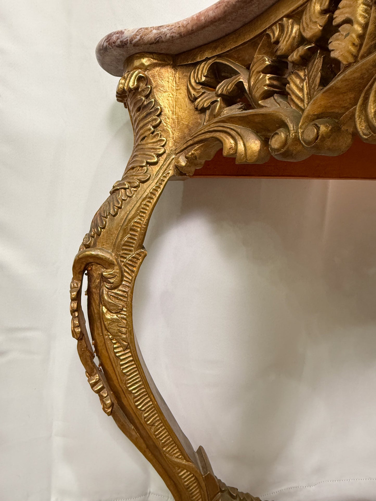 Louis XV Gilded Console with Rose Marble Top