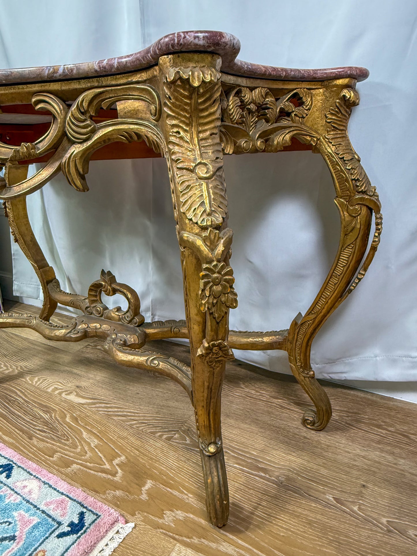 Louis XV Gilded Console with Rose Marble Top