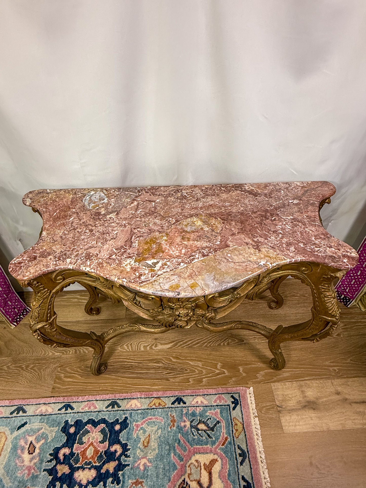 Louis XV Gilded Console with Rose Marble Top