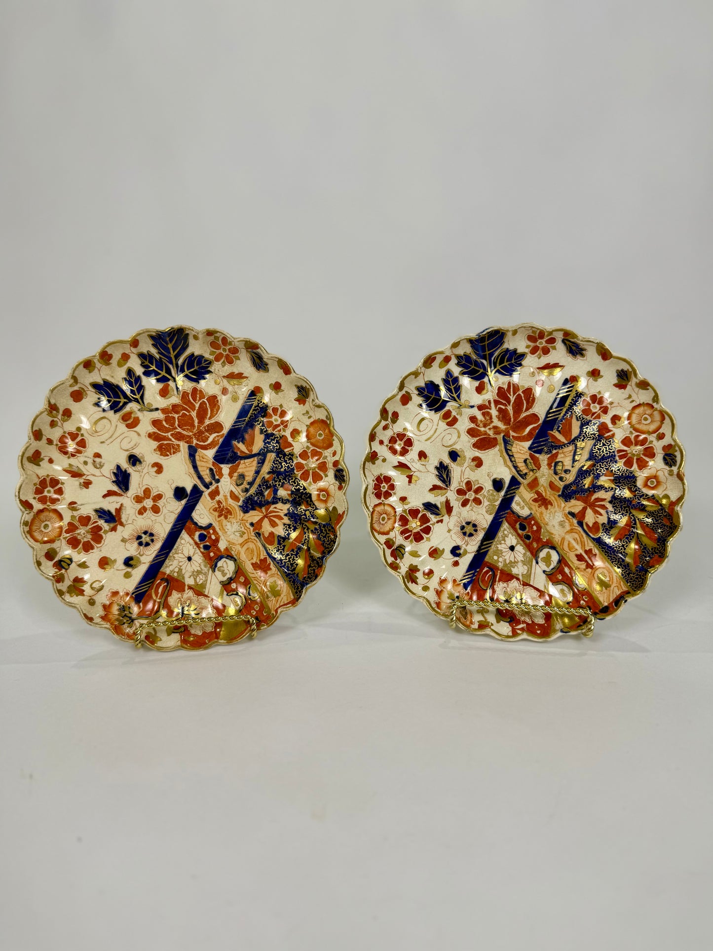 English Imari Scalloped Plates (Ridgways Old Derby)