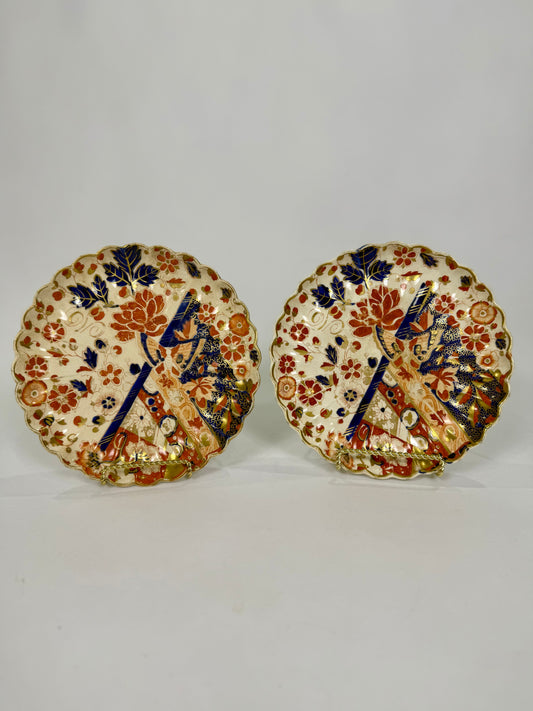 English Imari Scalloped Plates (Ridgways Old Derby)