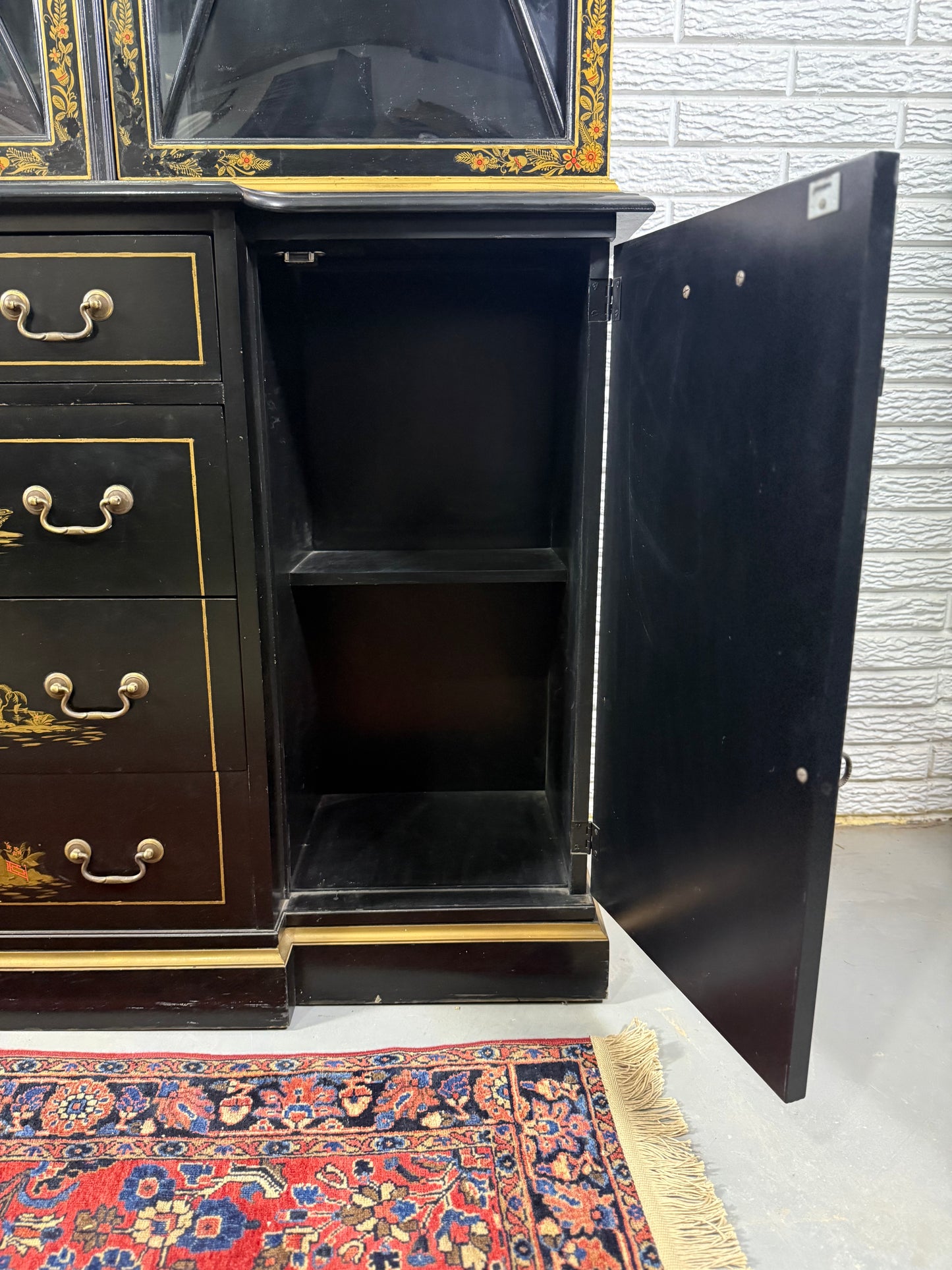 Black Lacquered Chinoiserie Breakfront Cabinet Curio with Desk