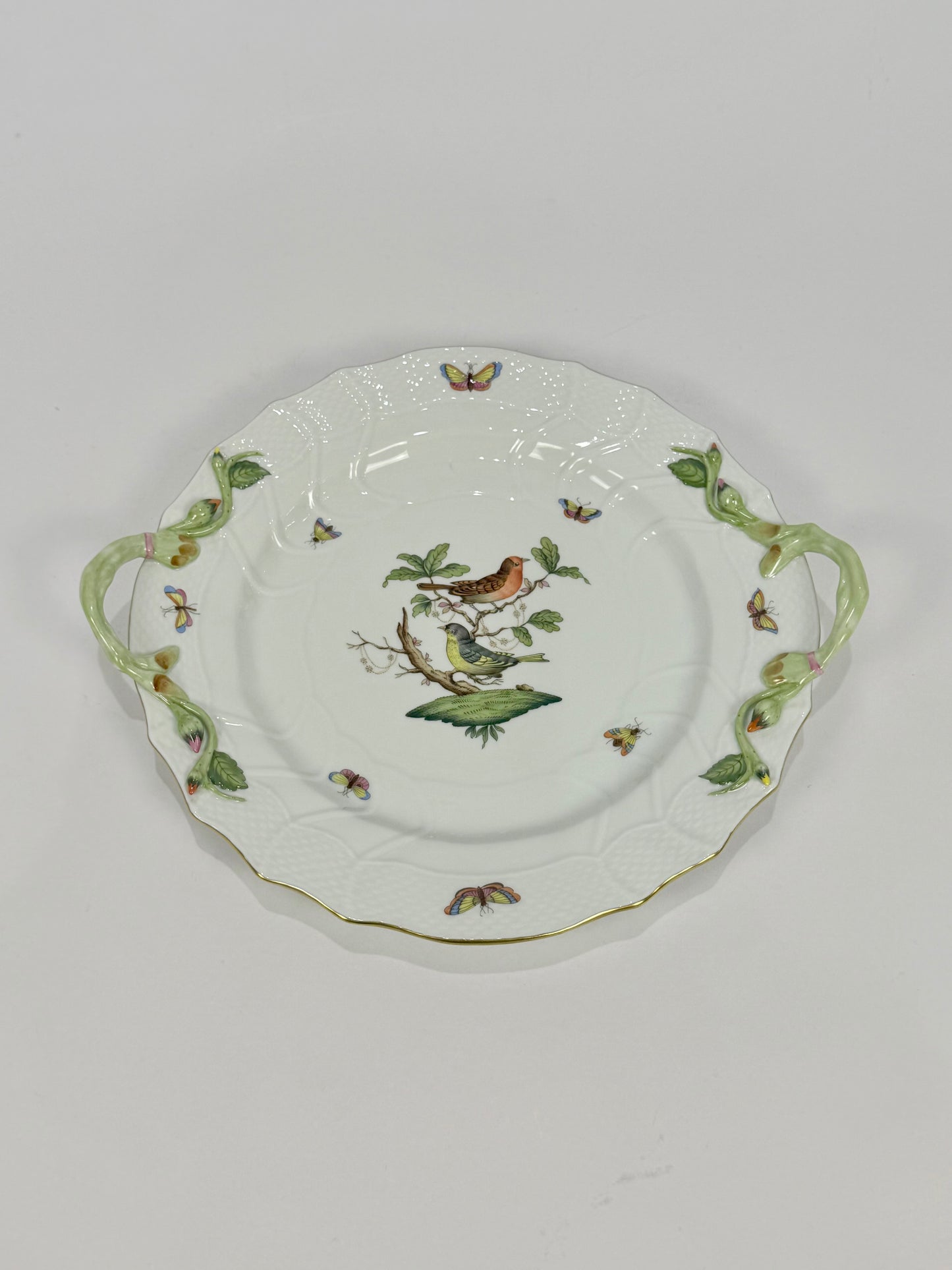Herend Rothschild Bird Porcelain Serving Platter with Branch Handles