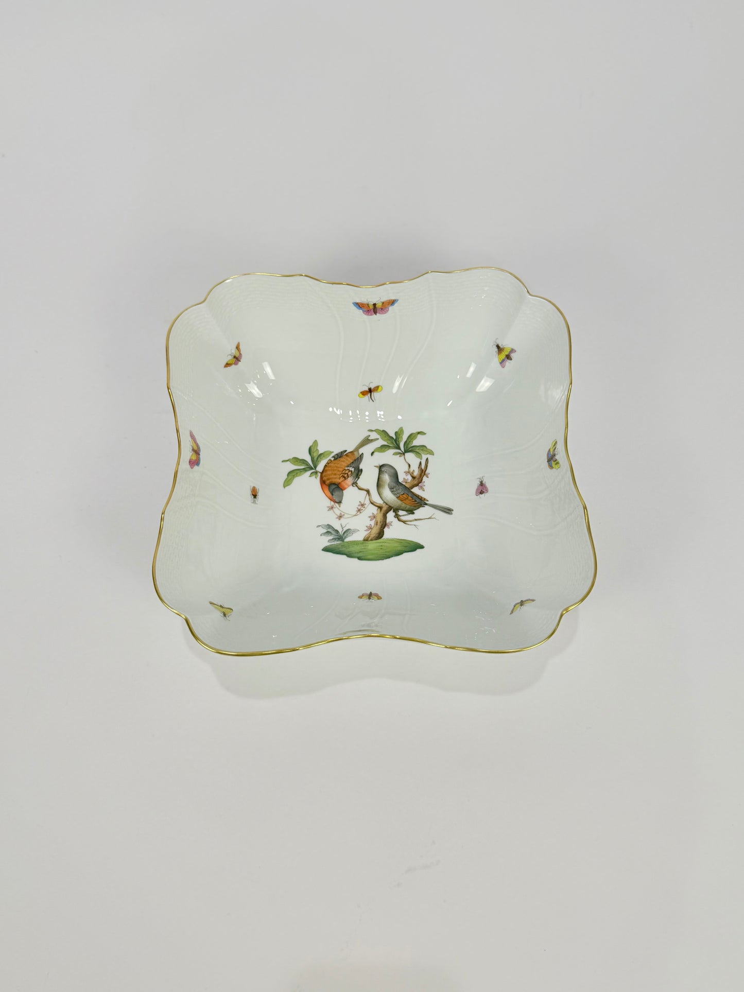 Herend Rothschild Bird Porcelain Square Salad Serving Bowl