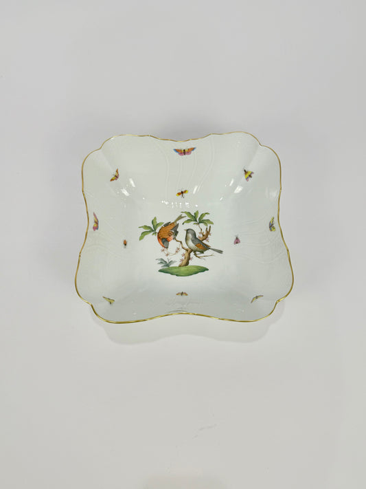 Herend Rothschild Bird Porcelain Square Salad Serving Bowl