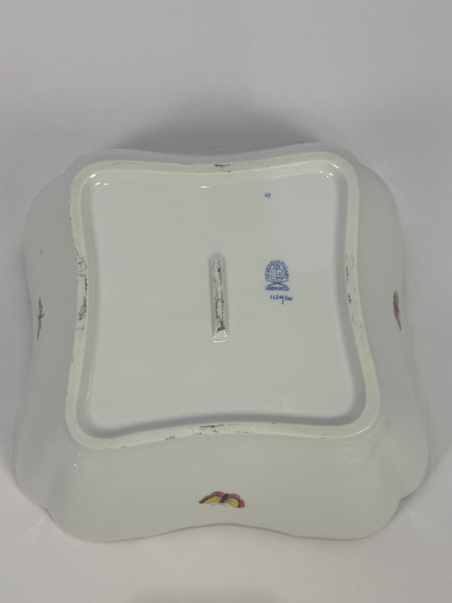 Herend Rothschild Bird Porcelain Square Salad Serving Bowl