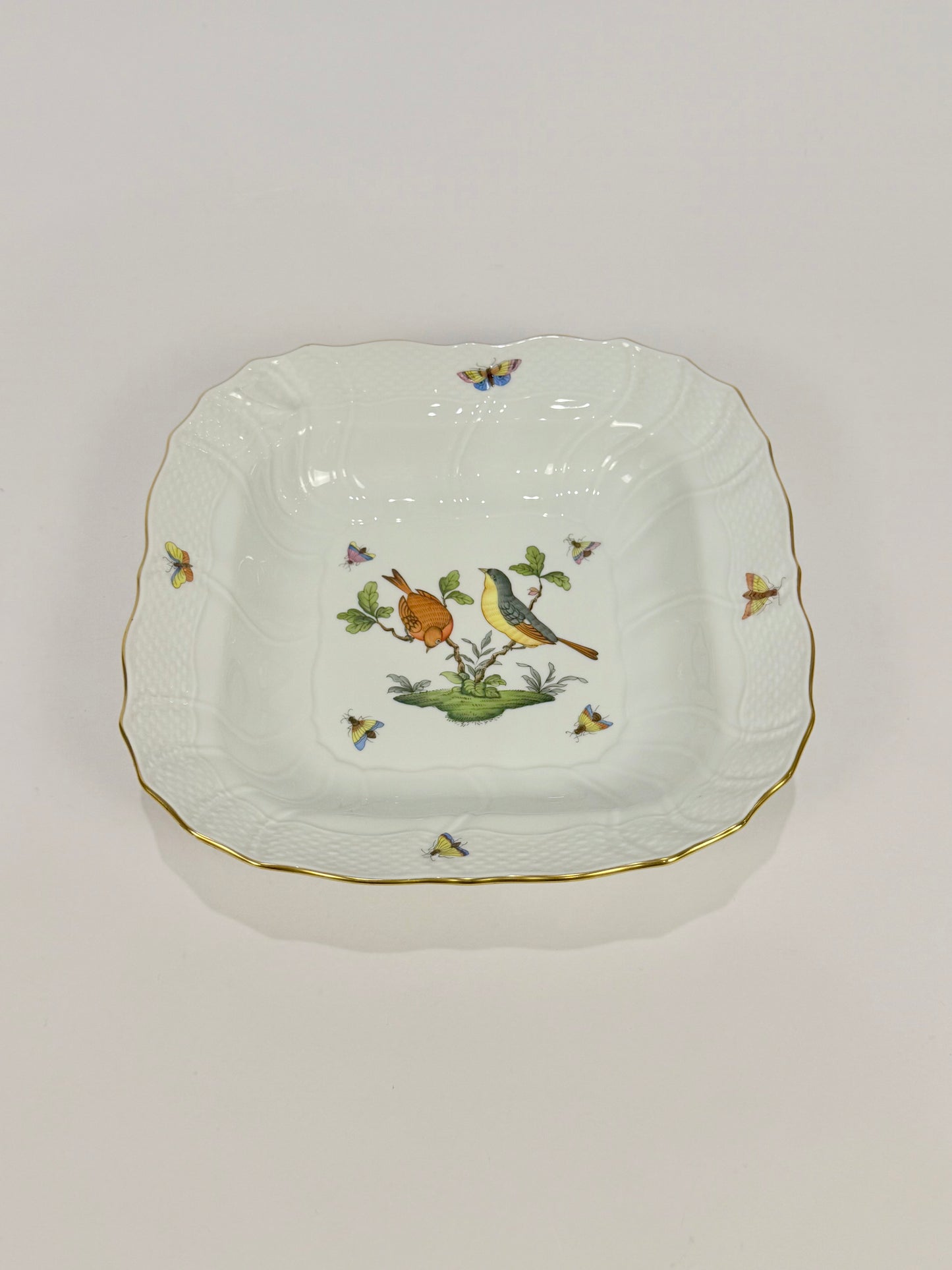 Herend Rothschild Bird Porcelain Large Square Fruit Bowl