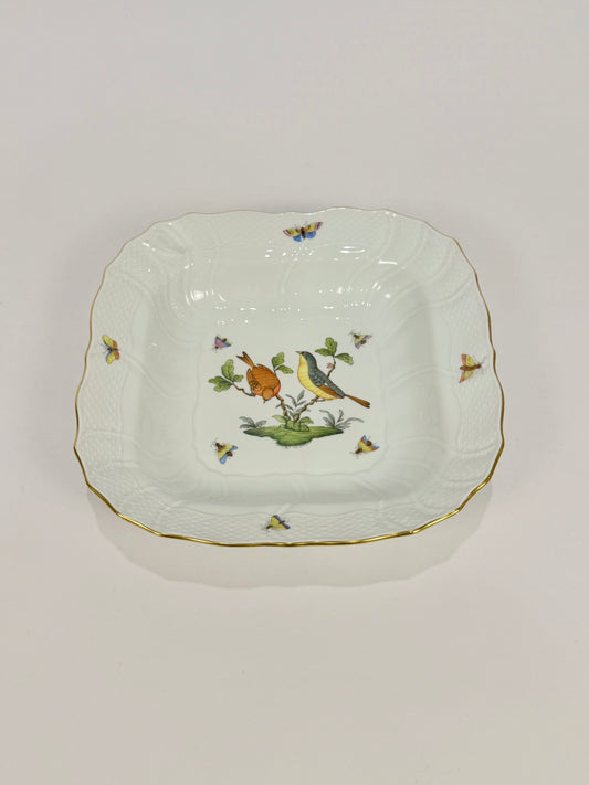 Herend Rothschild Bird Porcelain Large Square Fruit Bowl