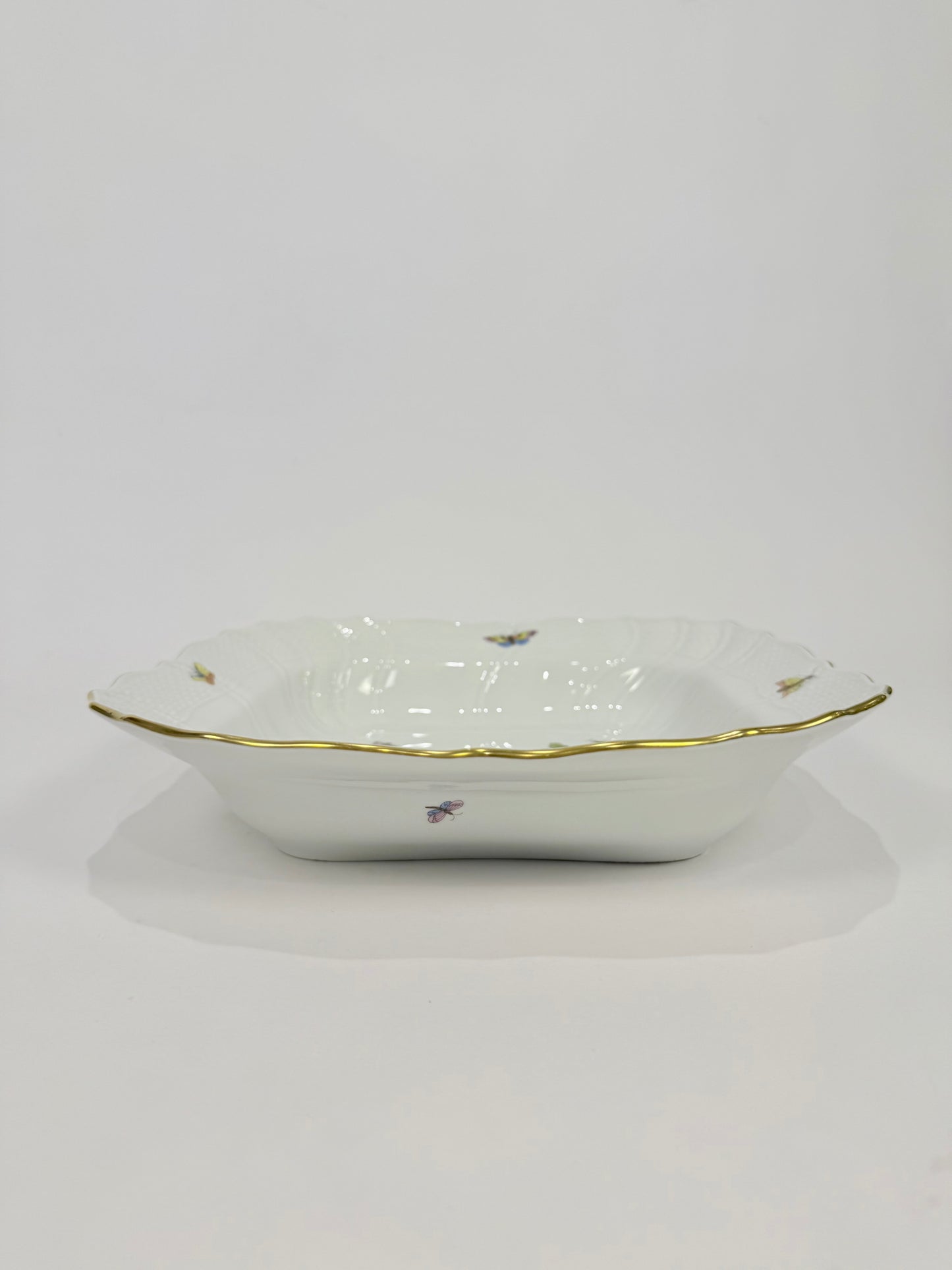Herend Rothschild Bird Porcelain Large Square Fruit Bowl